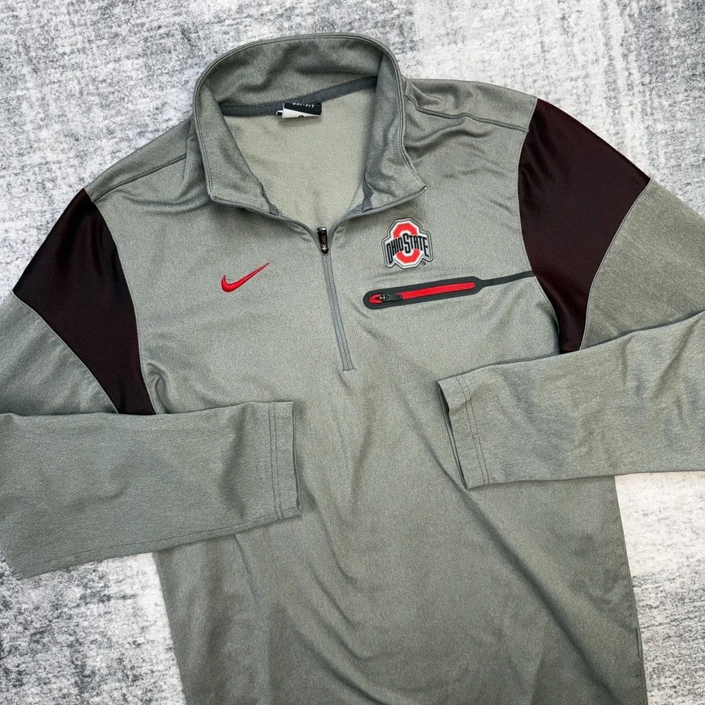 Ohio State Buckeyes Shirt Mens Small‎ Gray 1/4 Zip Pullover Nike Dri Fit Golf